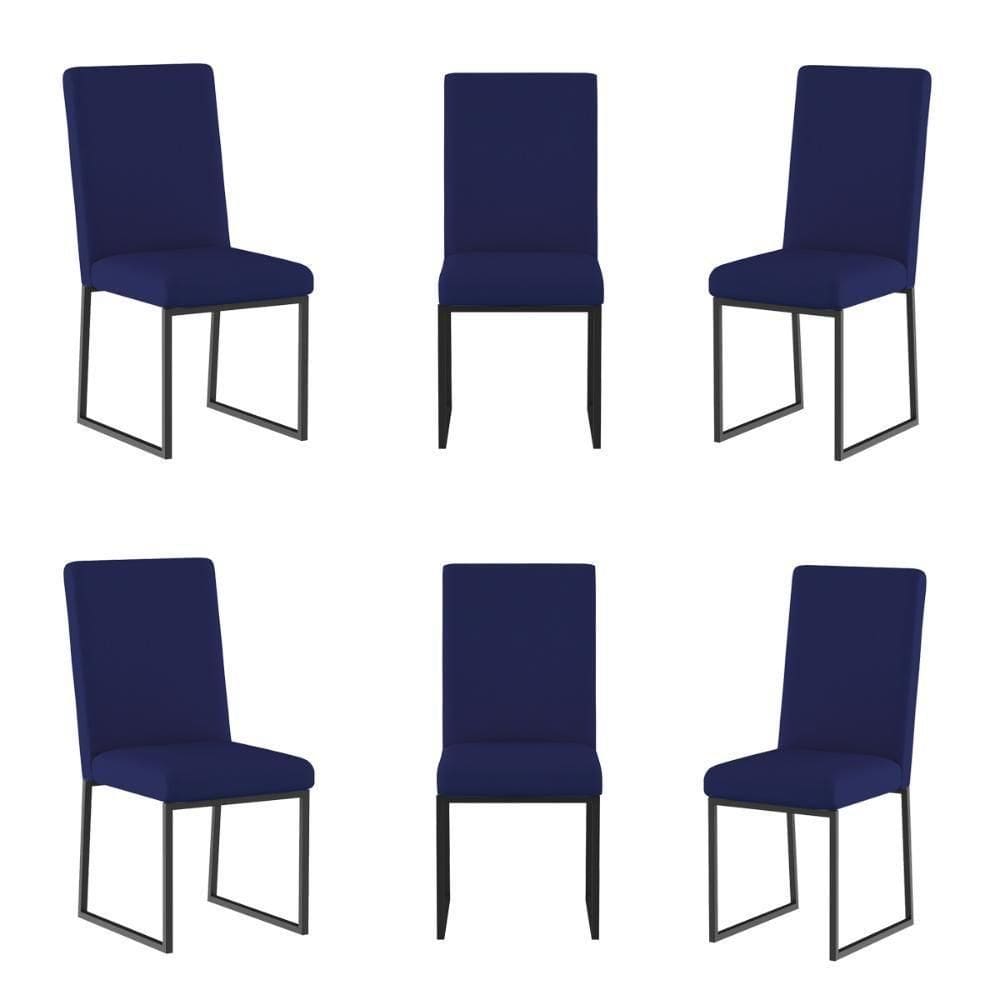 Kit 6 Cadeiras De Jantar Com Base De Ferro Preto Balaqui Azul Marinho