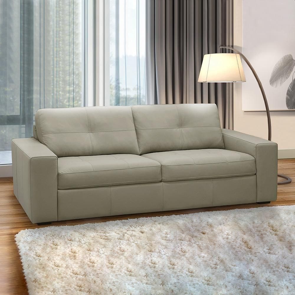 Sofá Decorativo Mendes 3 Lugares Sala De Estar 235cm Pés Em Madeira Couro Bege G88 - Gran Belo