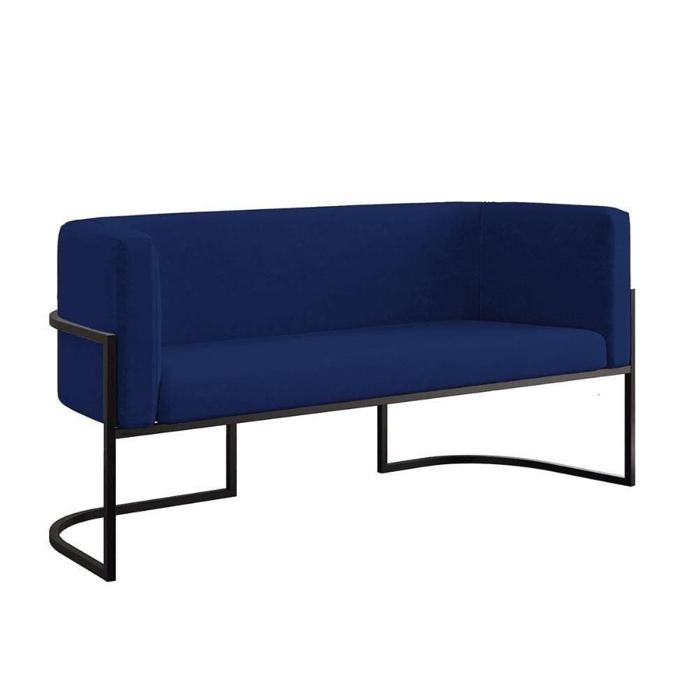 Sofá 2 Lugares Com Base De Metal Preto Reforçada Azul Marinho
