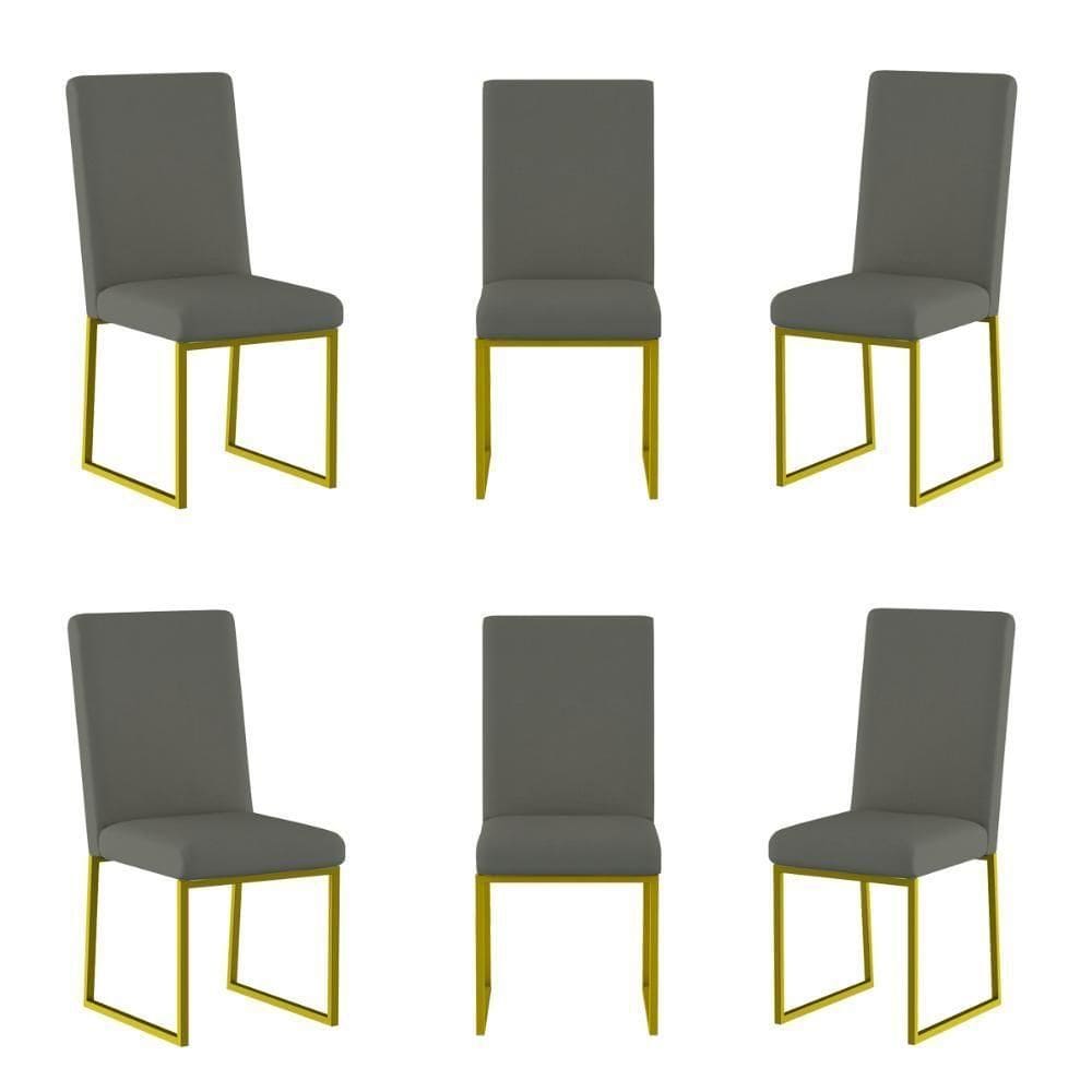 Kit 6 Cadeiras De Jantar Com Base De Ferro Dourado Balaqui Cinza