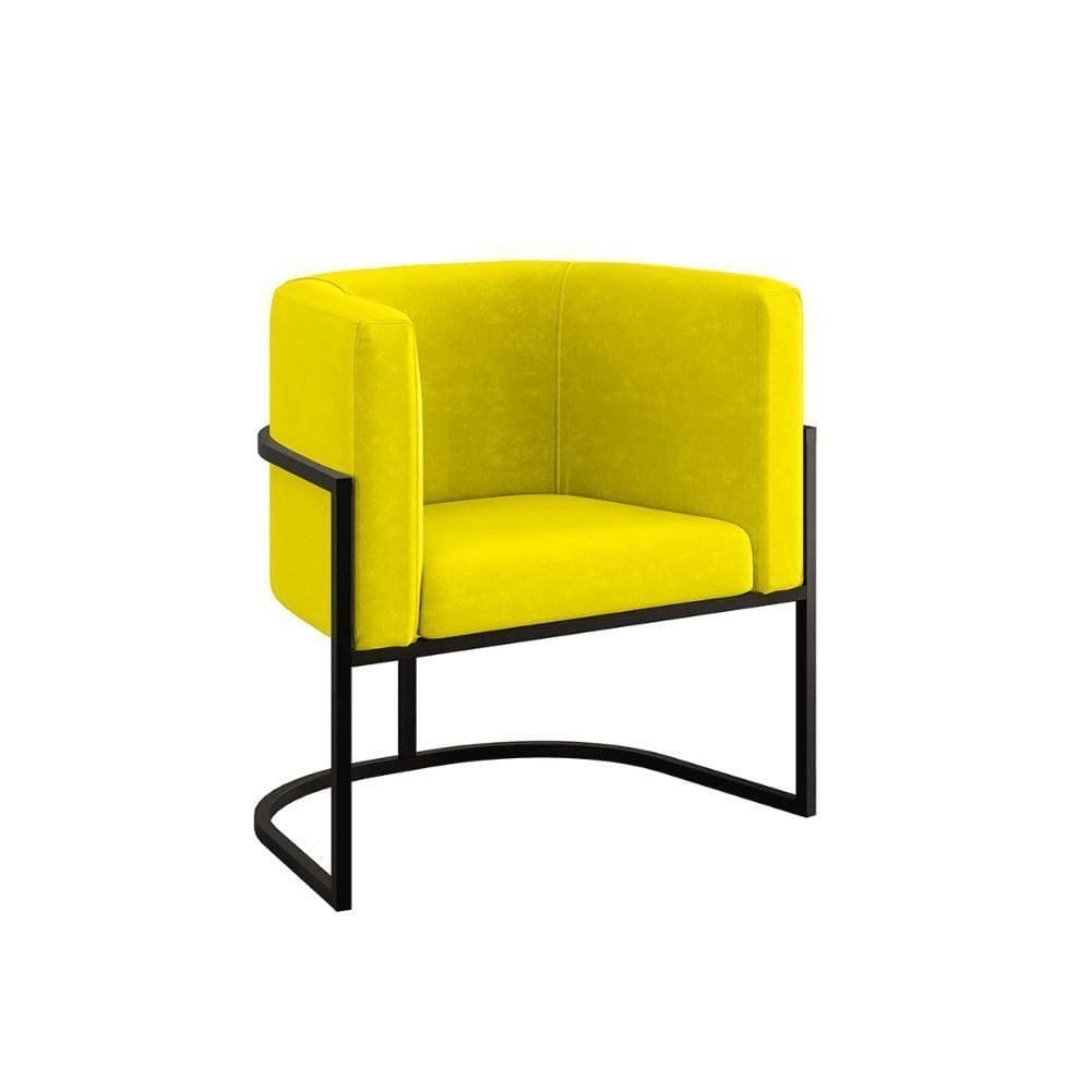 Poltrona Cadeira Decorativa Lua Base De Ferro Black Amarelo