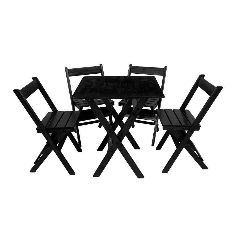 Conjunto Mesa Dobrável 60x60cm Com 4 Cadeiras Em Madeira Maciça - Preto - Preto