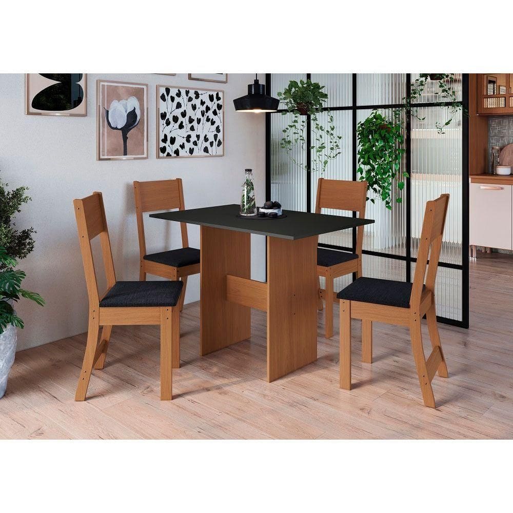 Conjunto De Mesa Com 4 Cadeiras Karla Indekes Preto