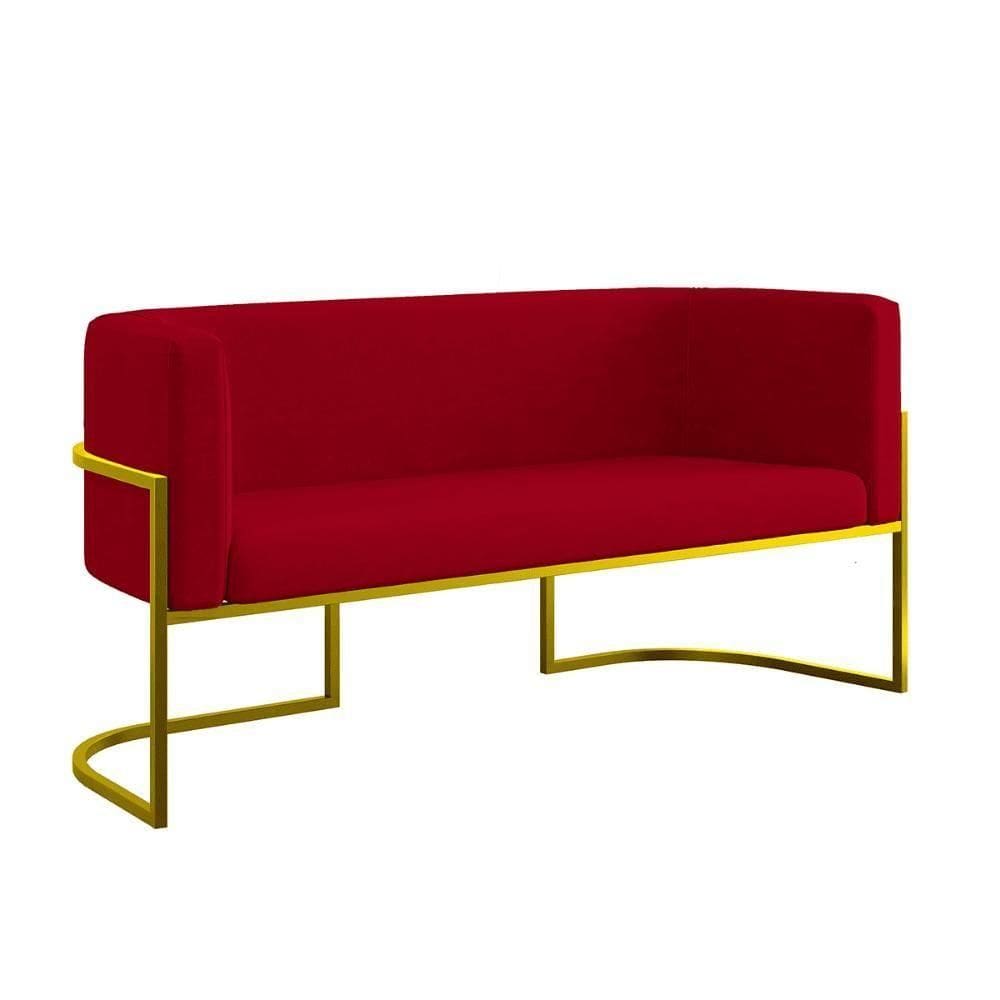 Sofá 2 Lugares Com Base De Metal Dourada Reforçada Vermelho