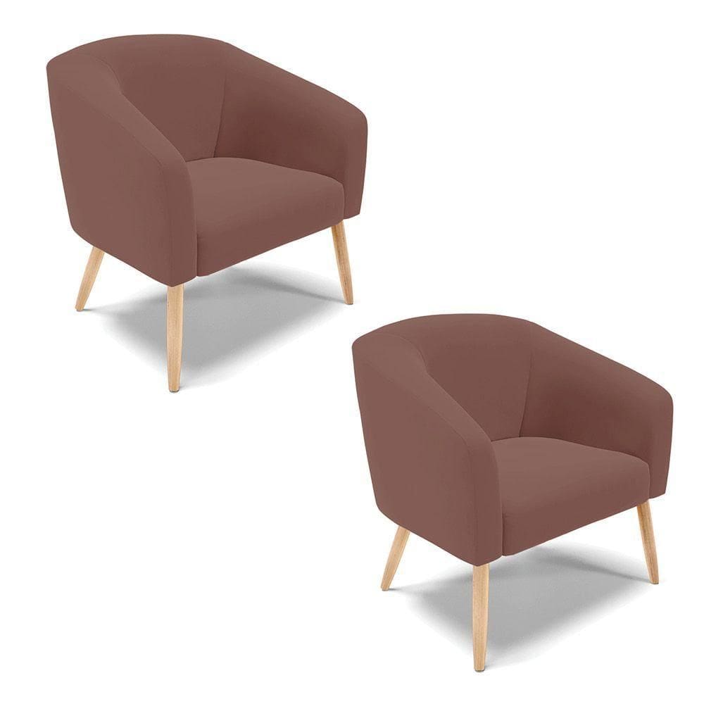 Cadeira Sala De Jantar Pé Palito Natural Kit 2 Stella Veludo D03 - D`rossi Cor Rose