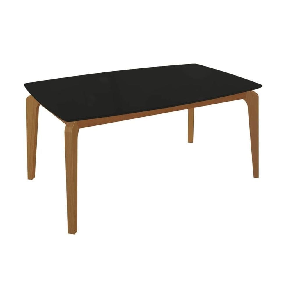 Mesa de Sala Jantar Petra c/ Tampo Madeirado c/ Vidro 90x170cm Carvalho/Preto fosco/Vidro preto - Kappesberg