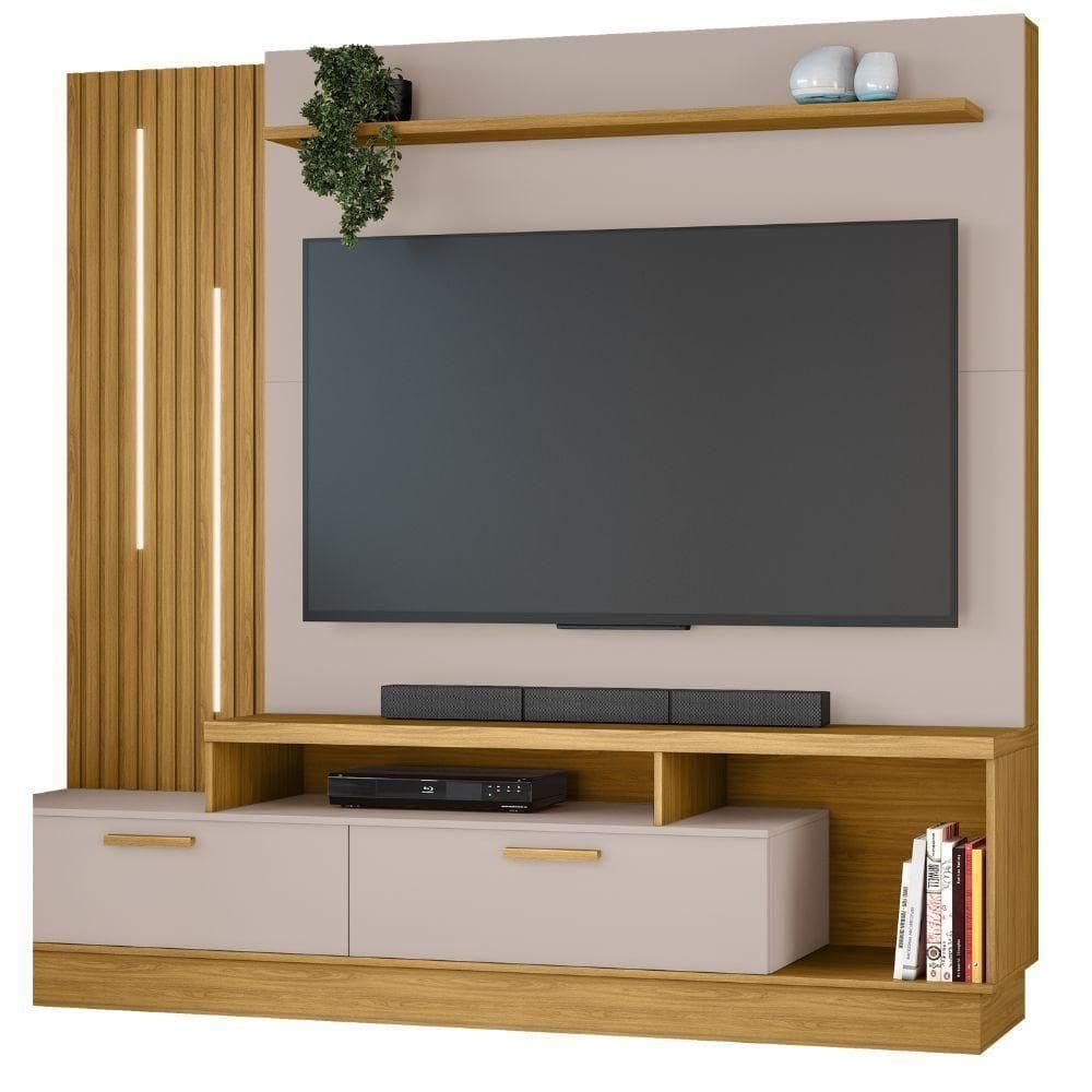 Home Despertar Com Detalhe Ripado E Led Tv Até 65 Polegadas Nature Off White