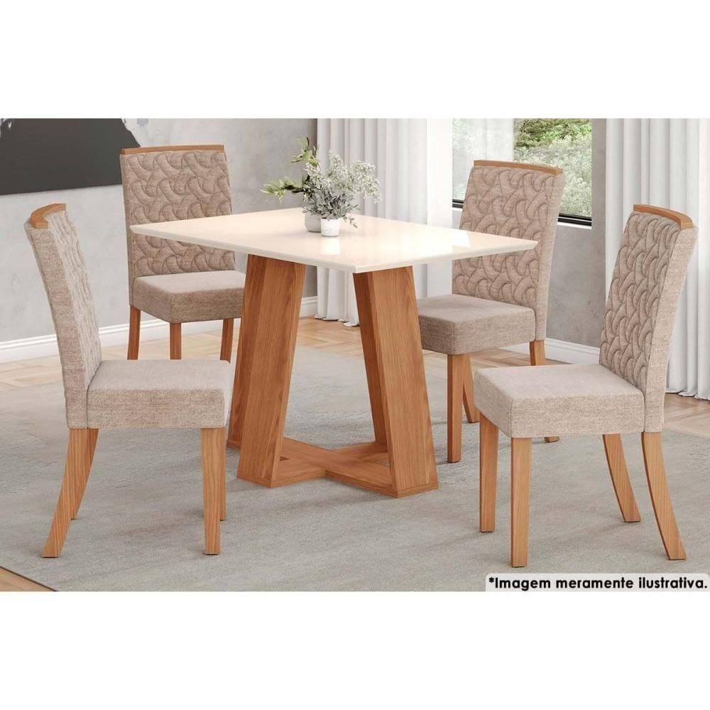 Sala De Jantar Lins Tampo Reto Madeirado 120x80cm E 4 Cadeiras Esther Nature creme