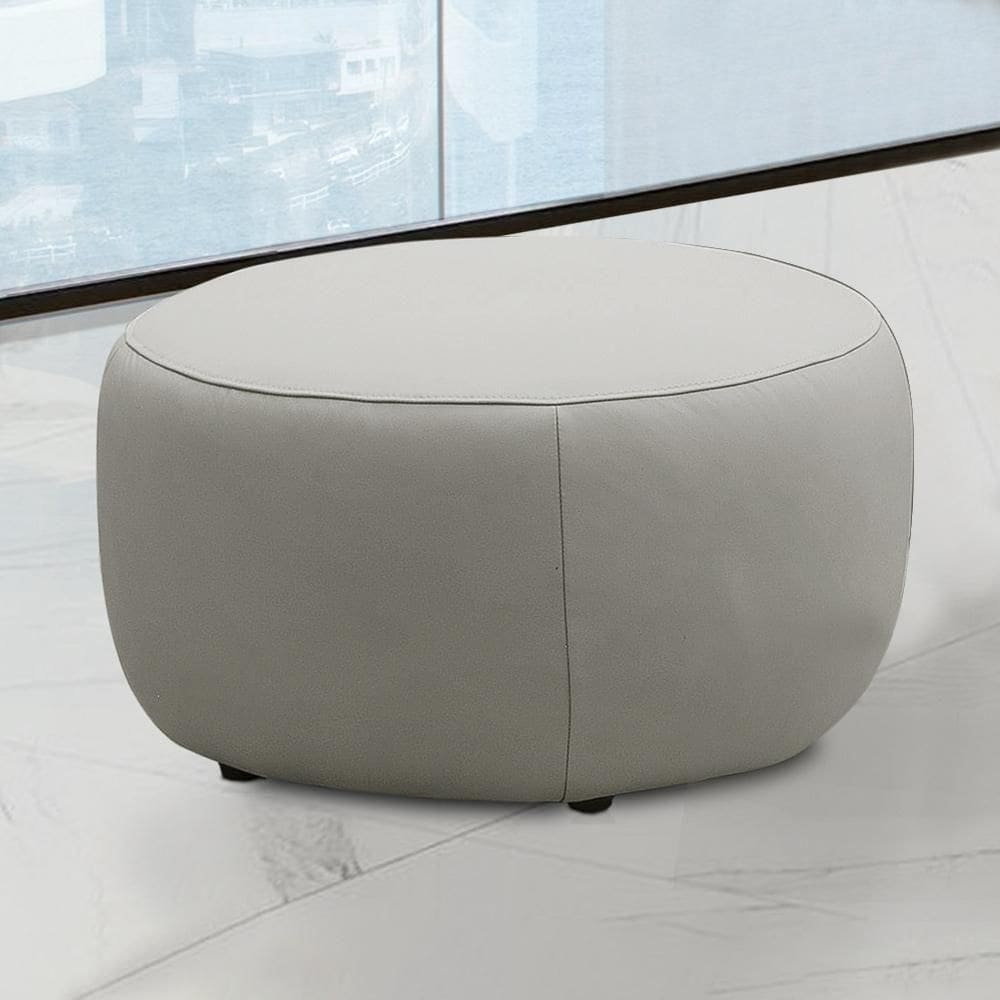 Puff Decorativo Mariele Sala De Estar Pés Em Madeira Couro Off White G88 - Gran Belo