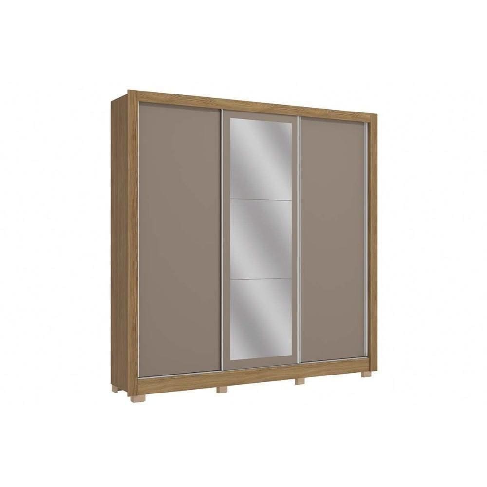 Guarda Roupa Casal 3 Portas De Correr E 2 Gavetas C- Espelho E Pés Cb07m570 Nogueira-fendi