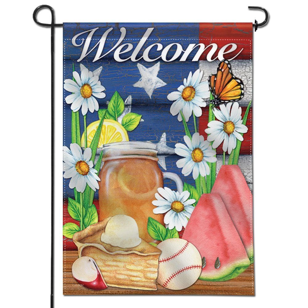 Bandeira de jardim Anley American Summer Welcome 45x32cm Poliéster