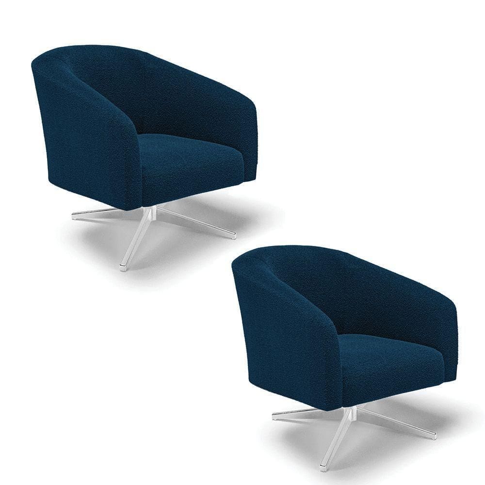 Cadeira Sala De Jantar Giratória Cromada Kit 2 Stella Bouclê D03 - D`rossi Cor Azul