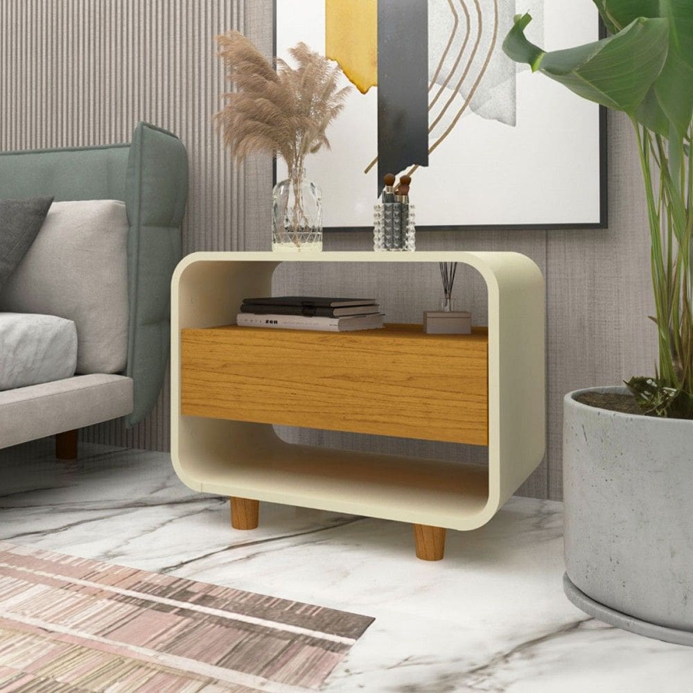 Mesa de Cabeceira Innova 1 Gaveta 100% Mdf Off White/Naturalle - Gelius