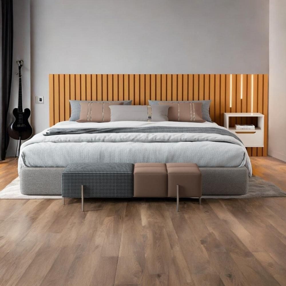 Cabeceira King Maracá Com 01 Mesa De Cabeceira E Led Jb