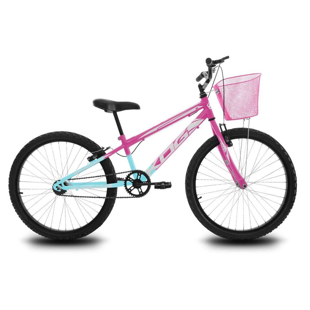 Bicicleta Infantil Aro 24 KOG Feminina com Cestinha Cor Azul Degrade Branco