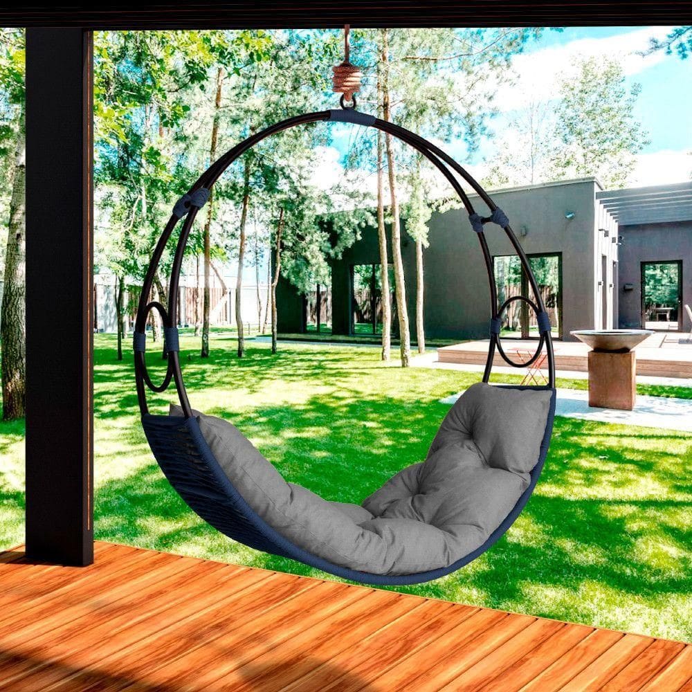 Cadeira De Balanço Suspenso Lua Nova Corda Náutica Azul/cinza