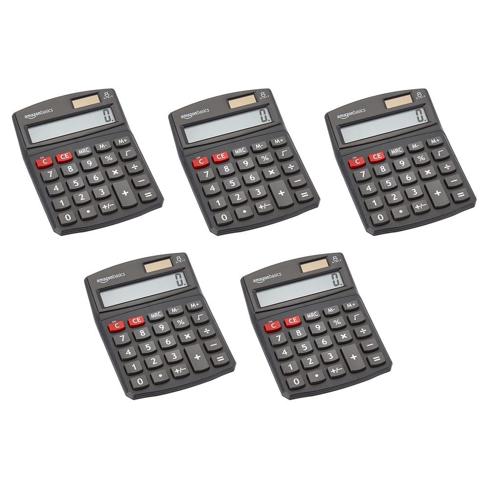 Calculadora Amazon Basics LCD de 8 dígitos para desktop preta - pacote com 5