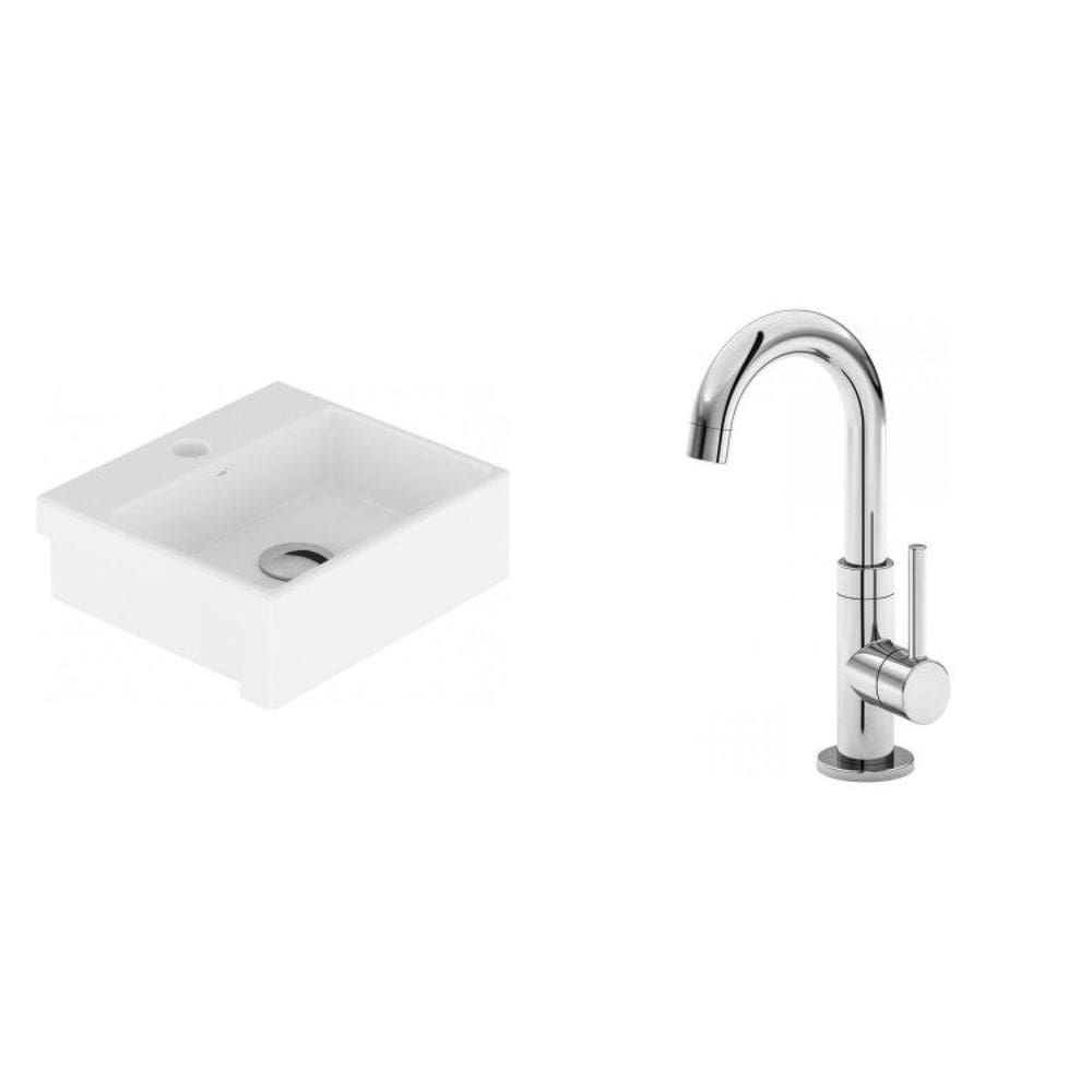 Conjunto para Banheiro Cuba de Semi-encaixe Roma 11,5cmx33cmx29cm e Torneira Bica Móvel 1/4 Japi Branco