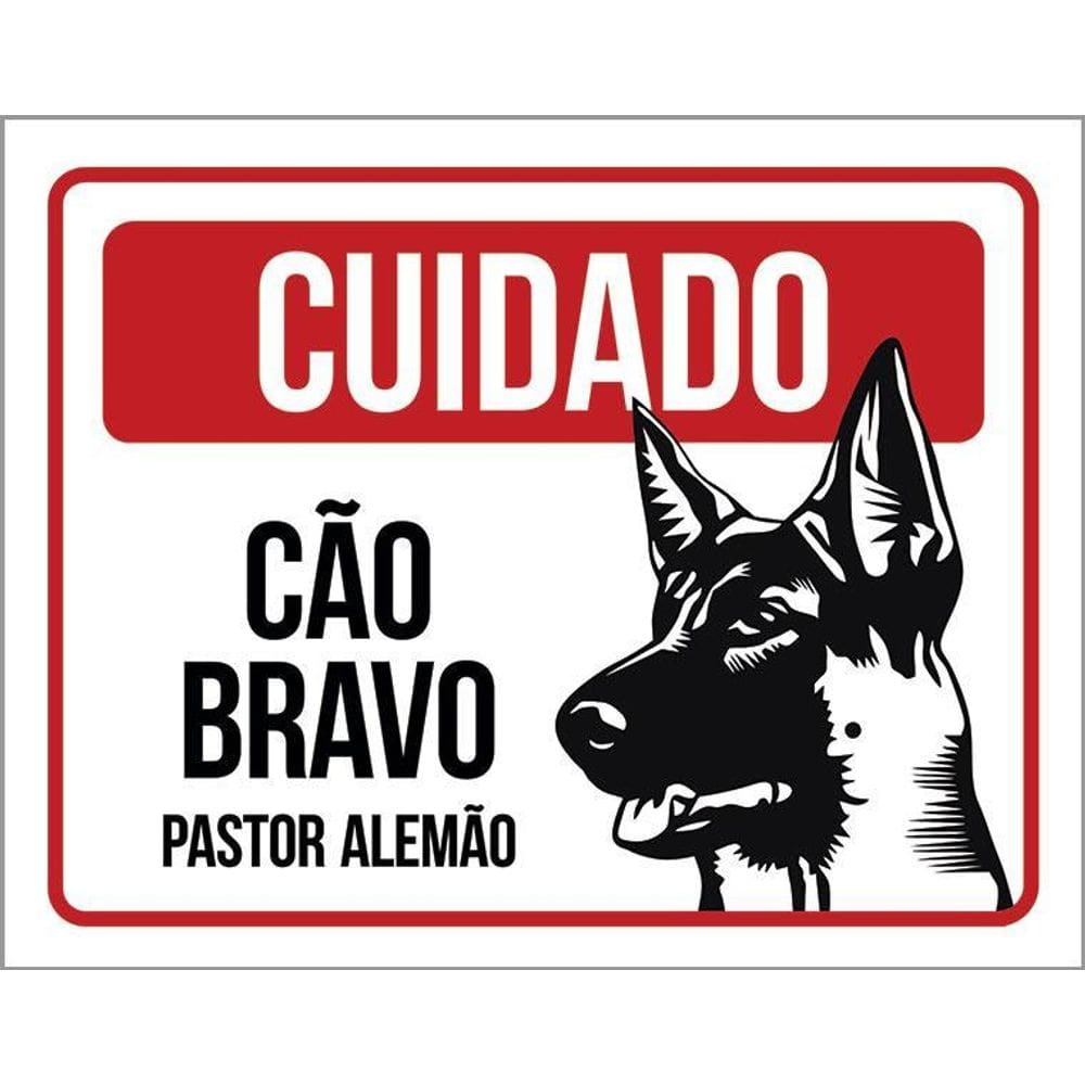 Kit 3 Placas Cuidado Cão Cachorro Bravo Pastor Alemão
