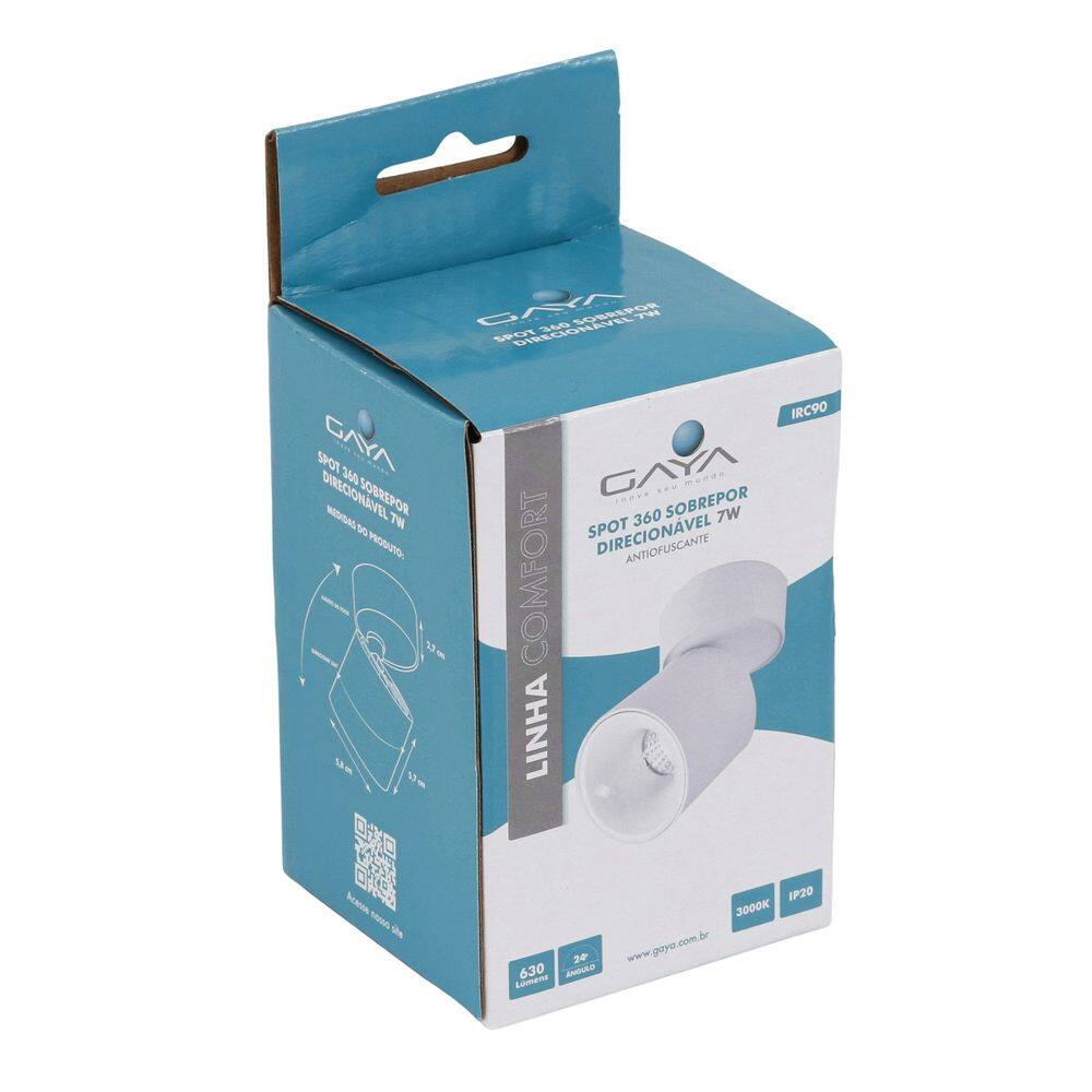 Spot 360 Sobrepor Direcionável 7w Branco Antiofuscante Gaya