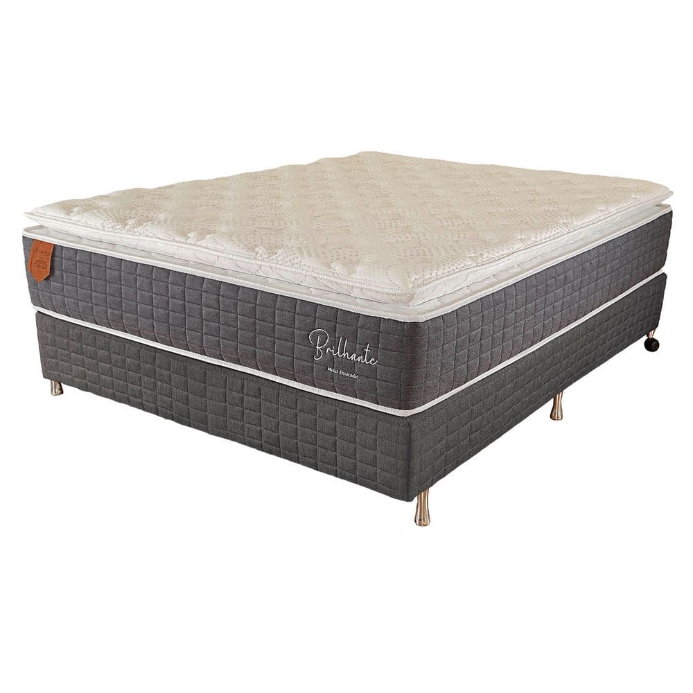 Cama Box Casal (box + Colchão) 138x188x67 Brilhante Prorelax Molas Ensacadas Pillow Top - Cinza