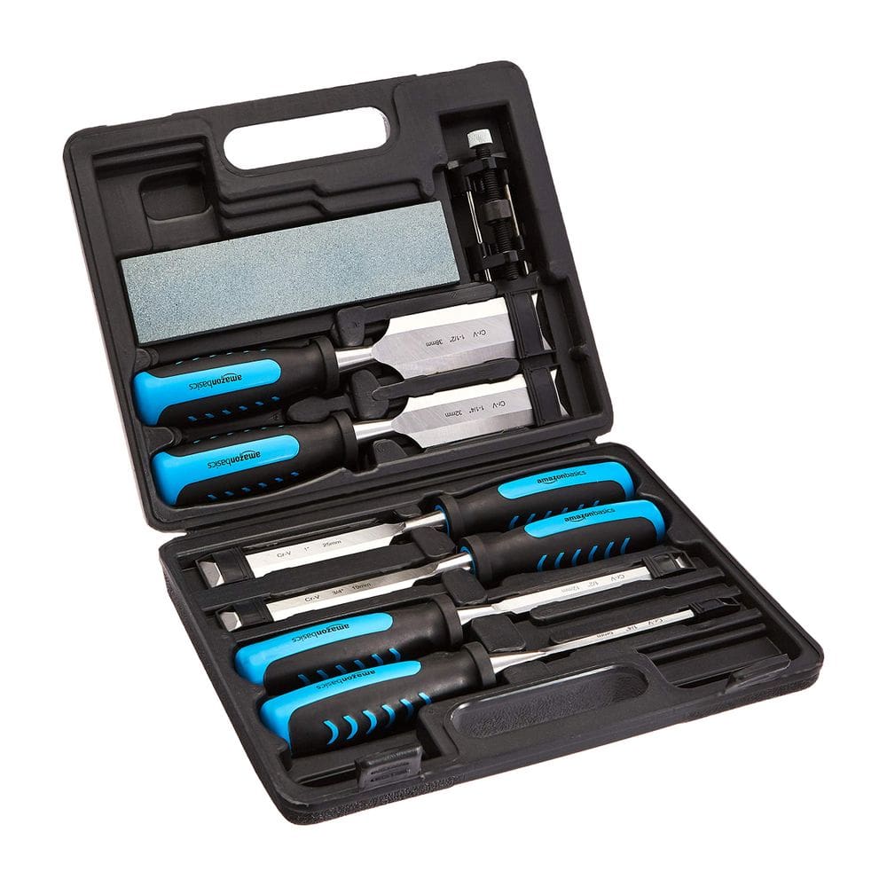 Conjunto de cinzéis para escultura em madeira Amazon Basics de 8 peças com guia de afiação