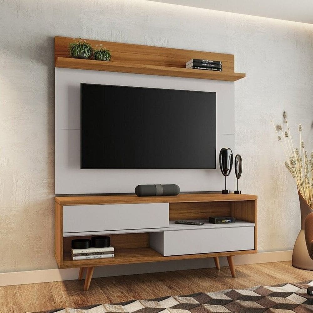 Rack com Painel para Tv até 50 Polegadas com 2 Portas Espresso Móveis Off White/Freijó