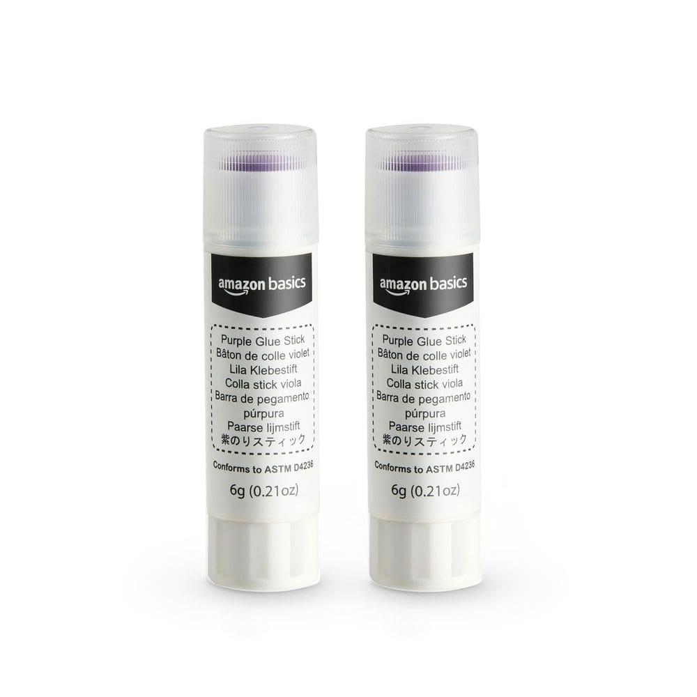 Bastões de cola Amazon Basics, roxos, laváveis, 6 ml, secam e transparentes. 2