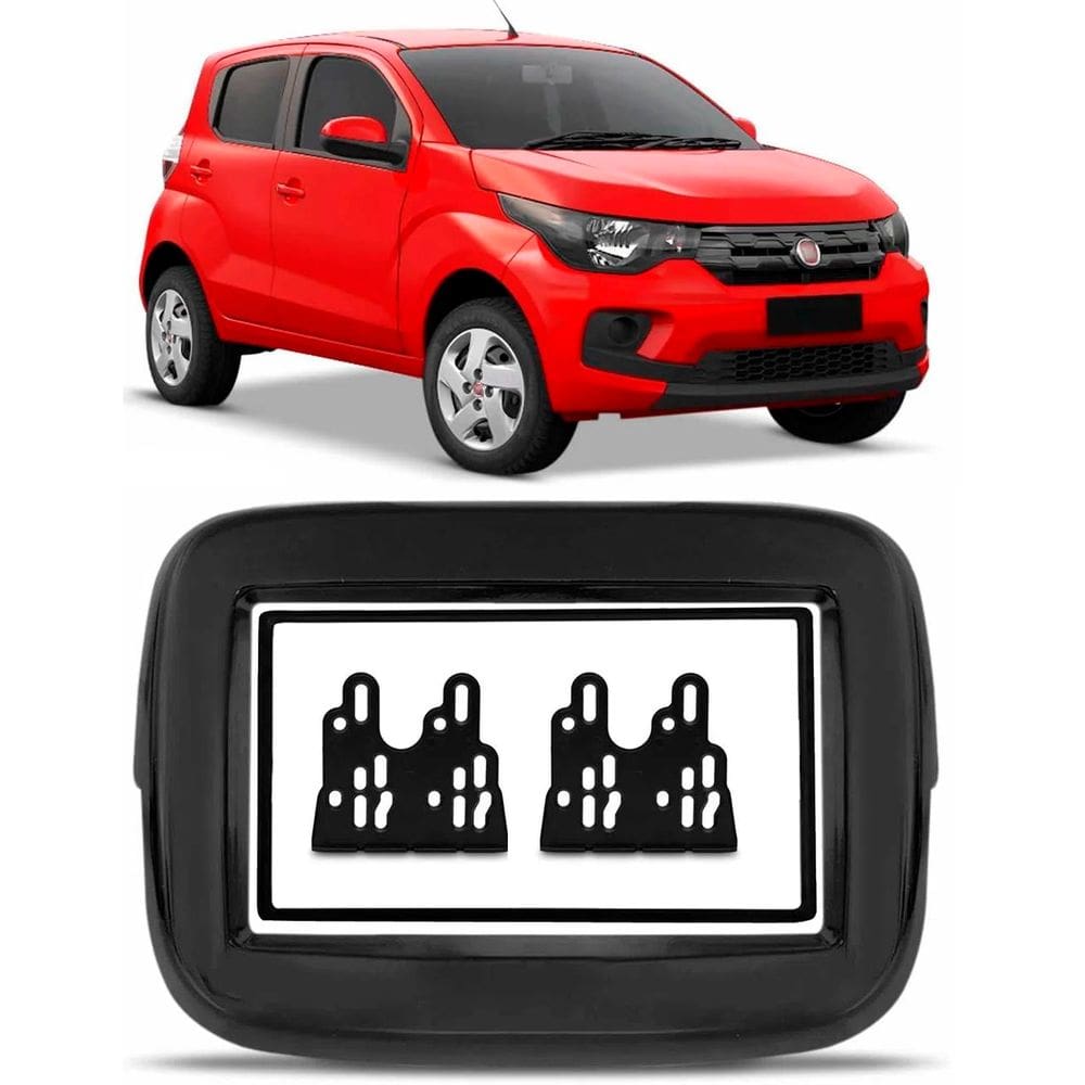 Moldura De Painel 2 Din 7\" Polegadas Fiat Mobi Para CD DVD 2 Dins - PRETO
