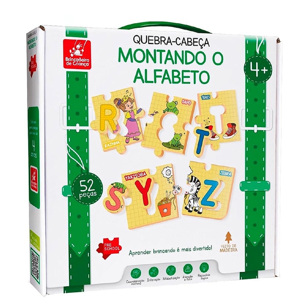 Quebra-Cabeça Montando o Alfabeto 52 pçs em Madeira 2112 - Brincadeira De Criança