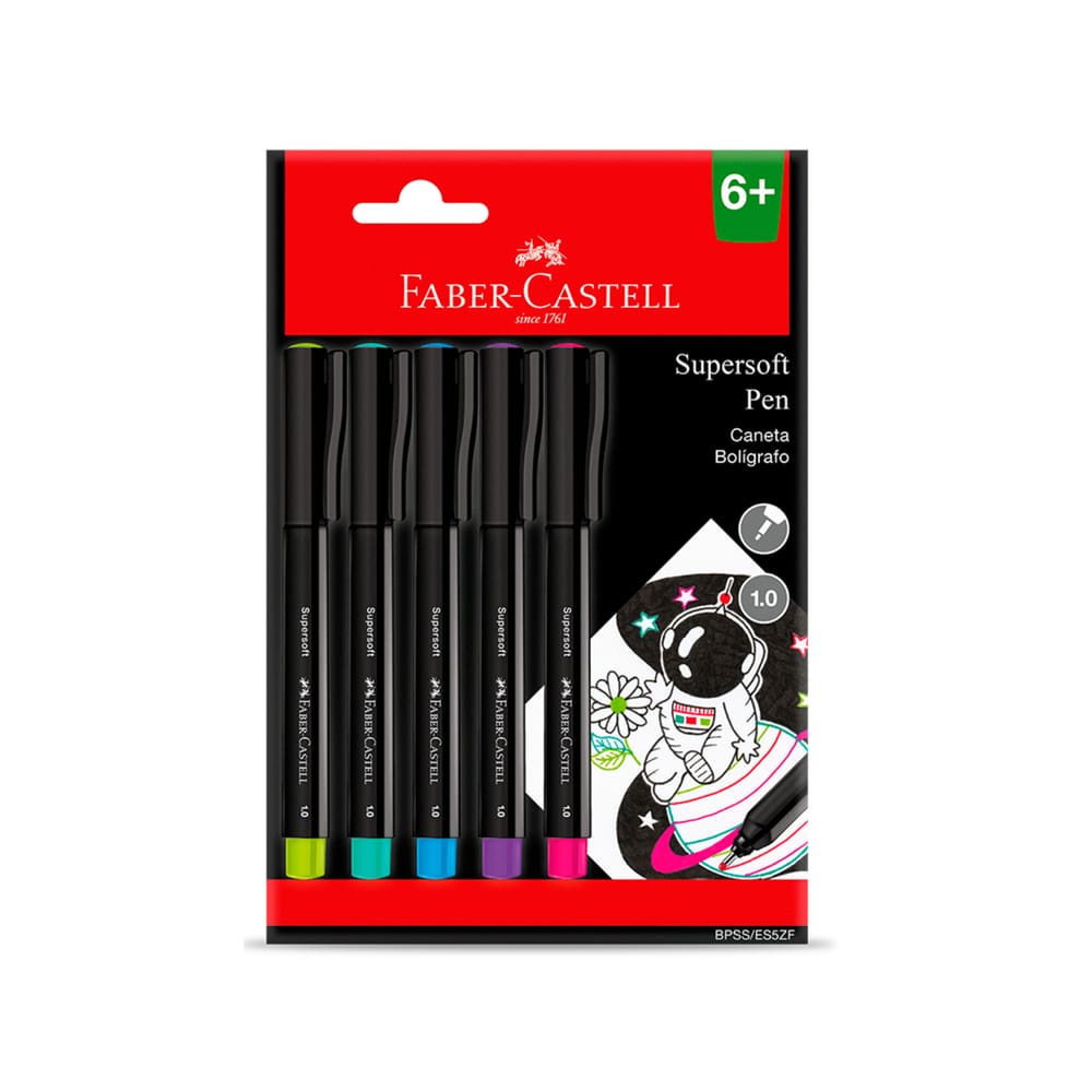 Caneta 1.0mm Faber-Castell - Supersoft 5 Cores