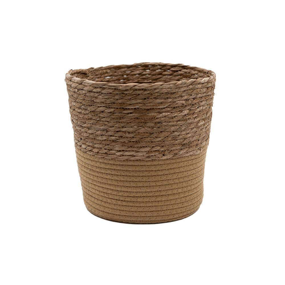 cesto organizador redondo com alças 25cm de palha seagrass e corda - Oikos