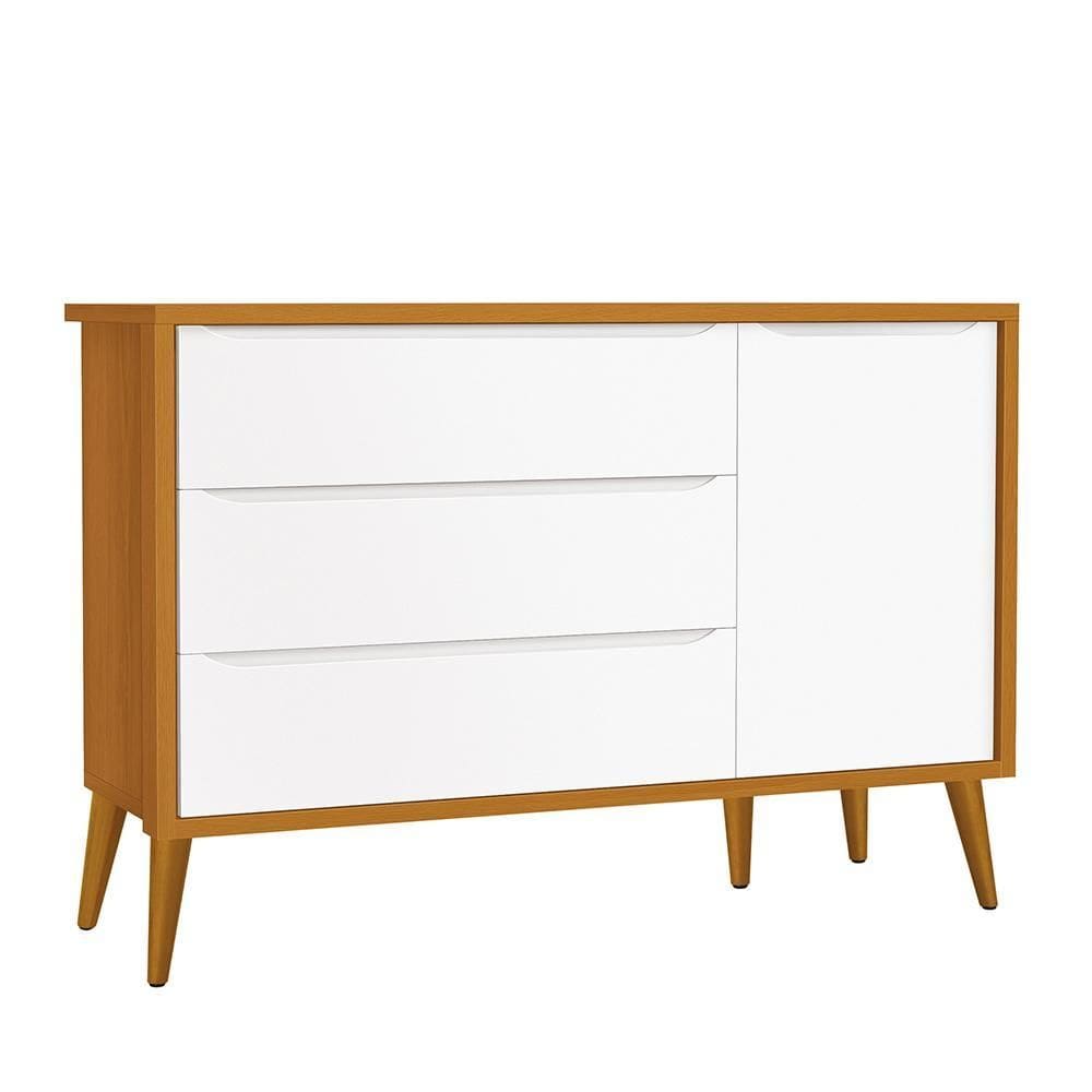 Cômoda Infantil 1 Porta e 3 Gavetas Theo Retrô com Pés Amadeirado - Reller Móveis