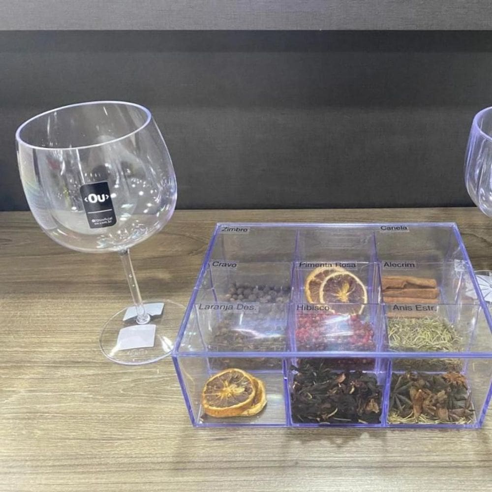 Kit Gin Taça Caixa Especiarias Tampa 600 mL