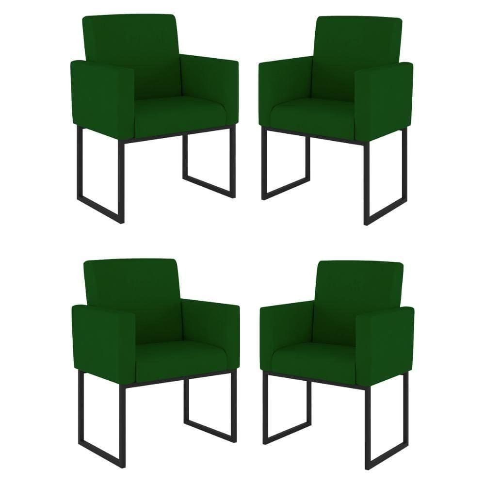 Kit 04 Cadeiras Poltrona Decorativa Para Sala Quarto Preto Cor: Verde