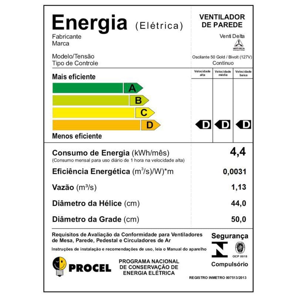 Ventilador De Parede Gold Oscilante 50cm Bivolt 200W Preto