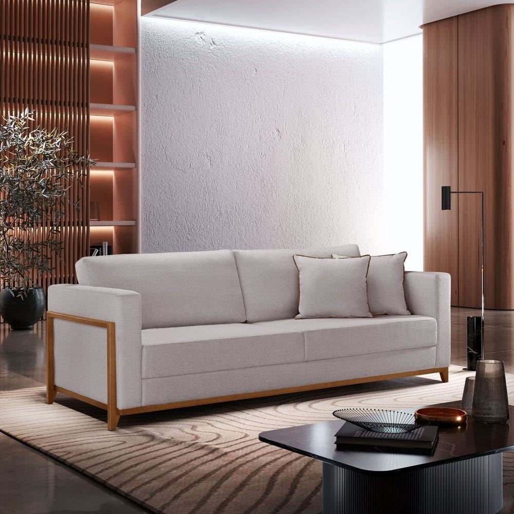 Sofá Fixo 3 Lugares Paris Linho . Cinza