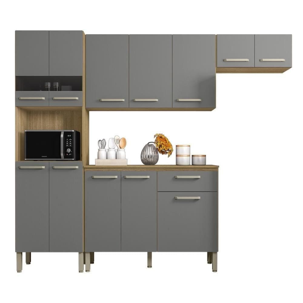 Armário De Cozinha Compacta 12 Portas 1 Gaveta Com Balcão Versalhes Freijó-gris Freijó gris