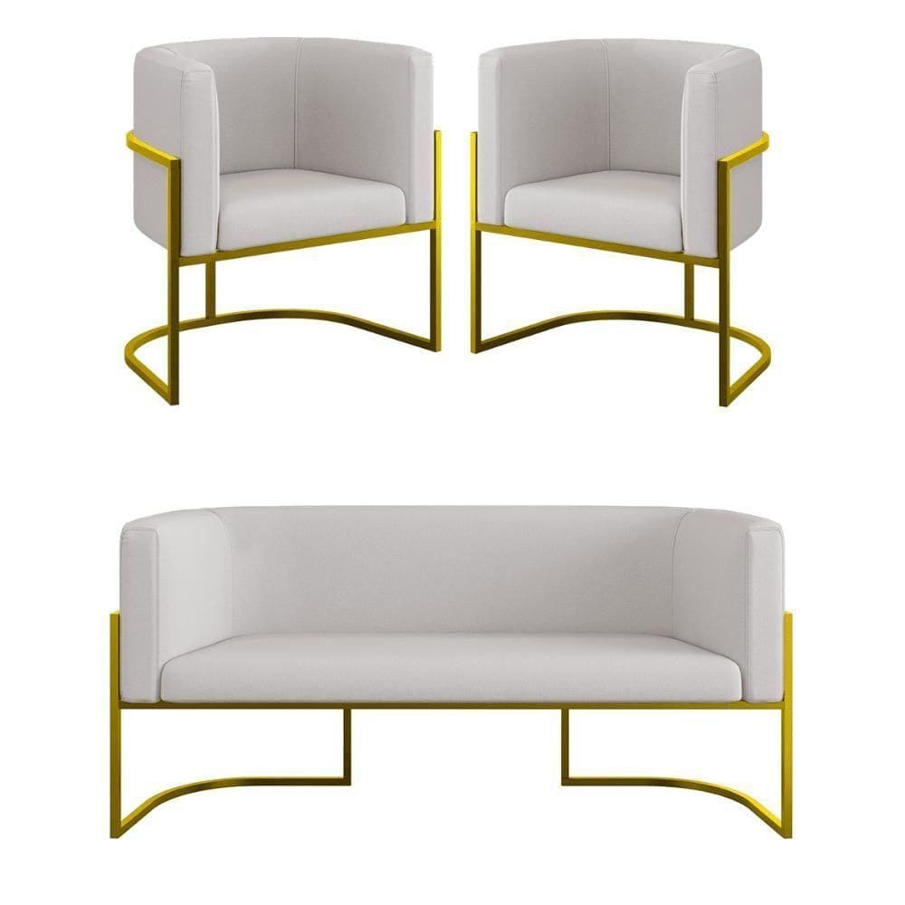 Kit Sofá 2 Lugares + 2 Poltronas Recepção Veludo Dourado Bege