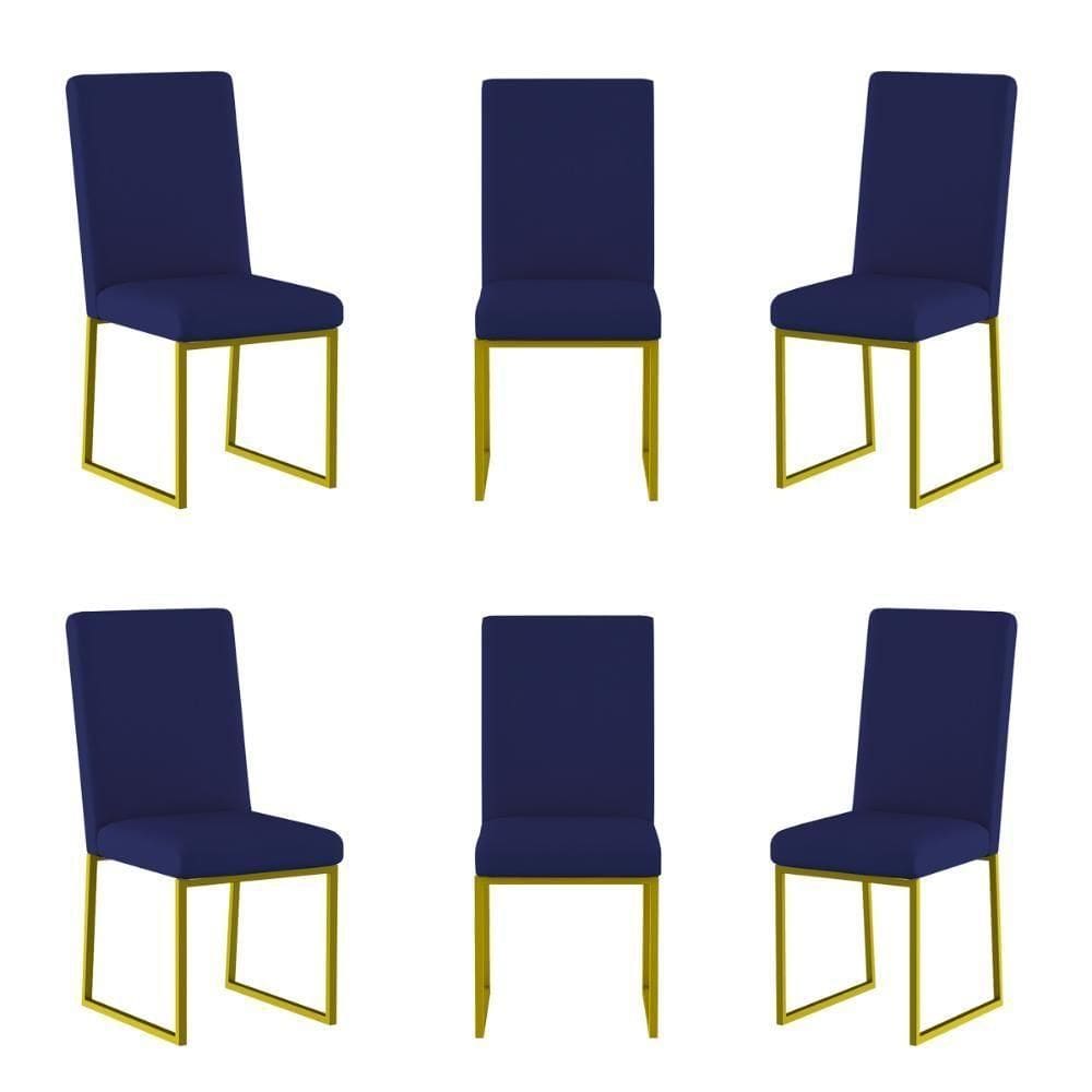 Kit 6 Cadeiras Estofadas Base De Ferro Para Mesa De Jantar Azul Marinho