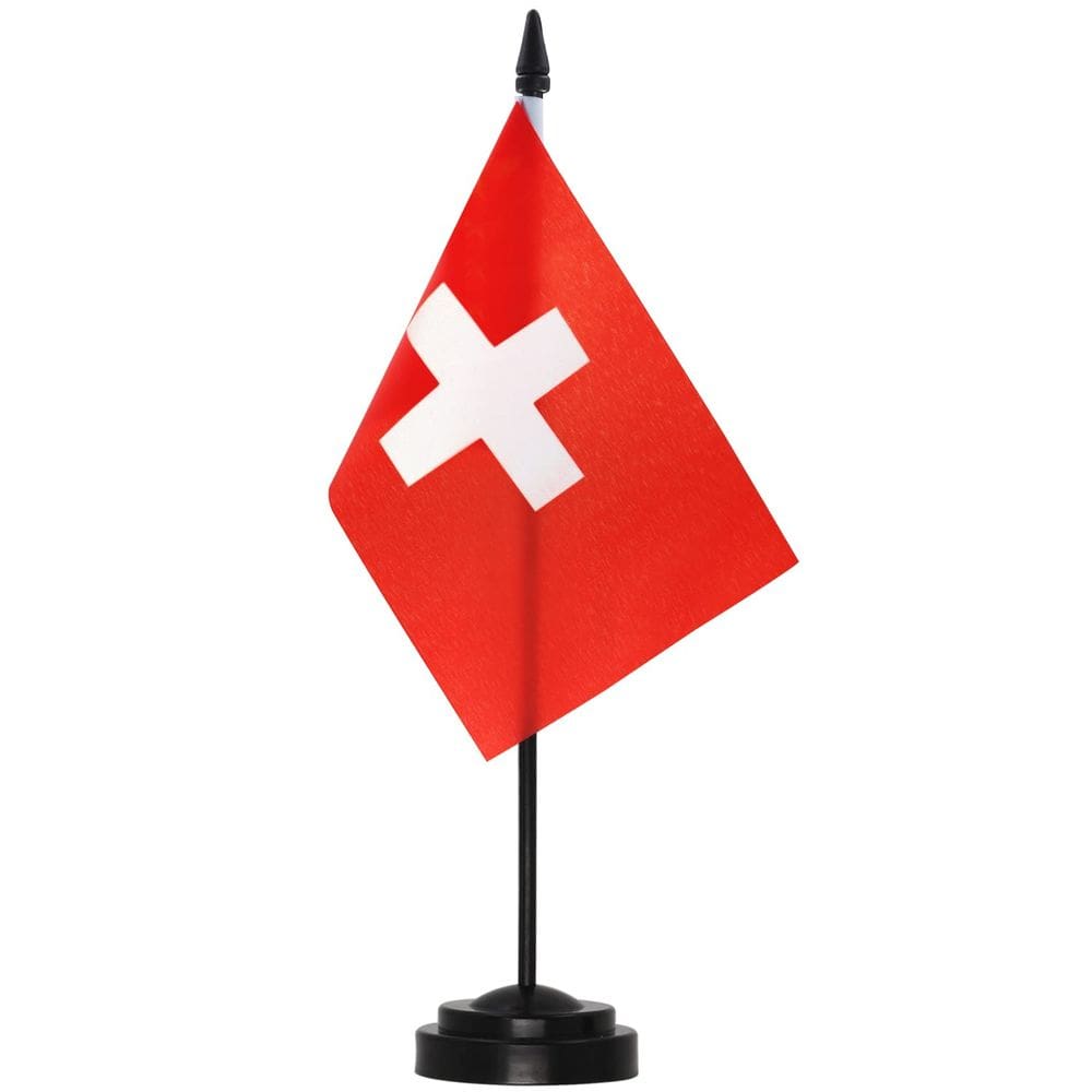 Conjunto de bandeiras de mesa Anley Switzerland Deluxe 15 x 10 cm com poste