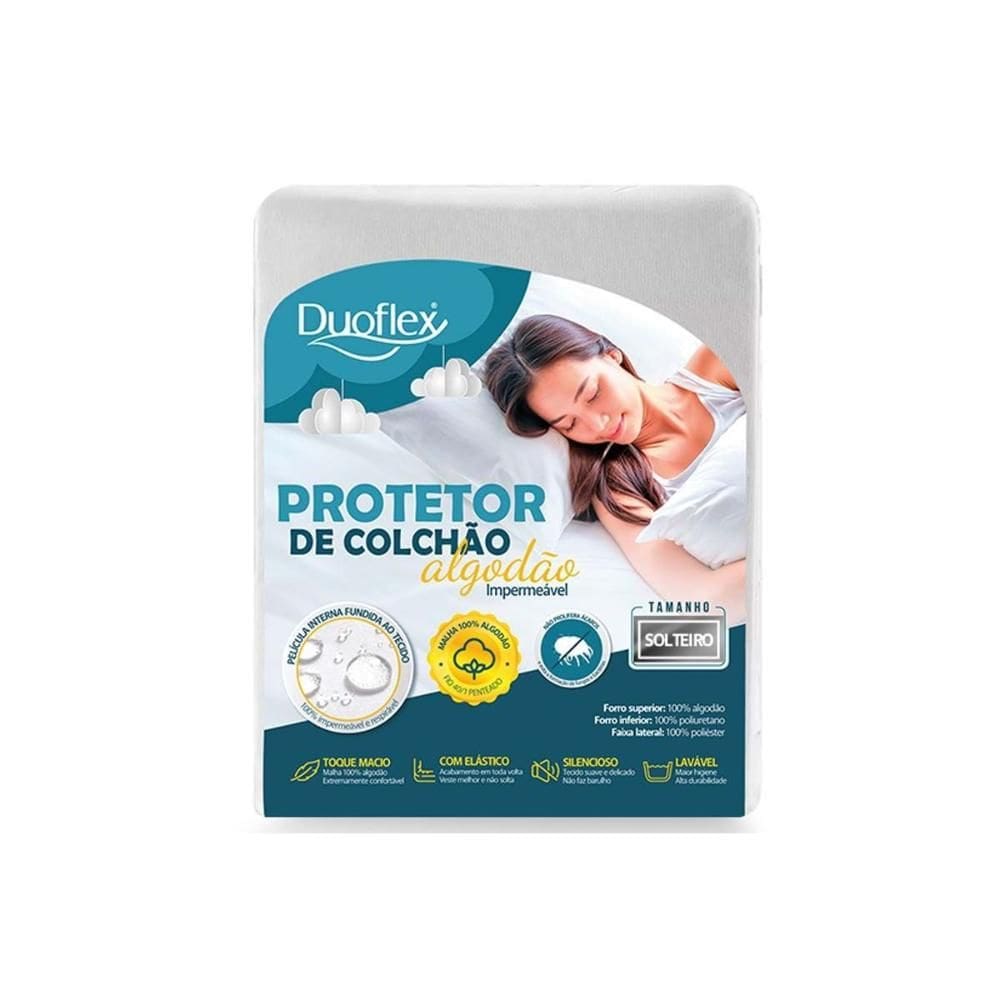 Protetor Colchão Solteiro Malha Algodão Impermeável (88x188) - Duoflex