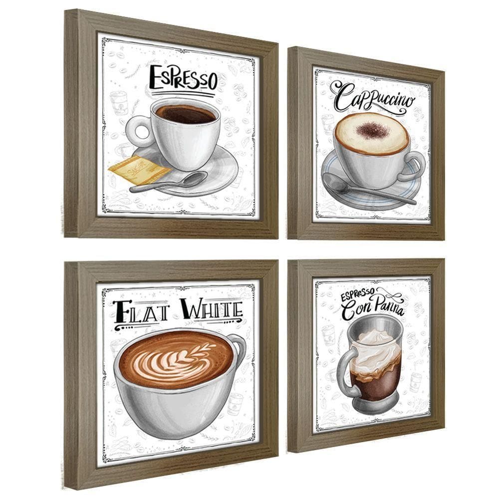 Quadro Decorativo Café Expresso Padaria Cozinha 12X12Cm 2 Título Moldura Madeira