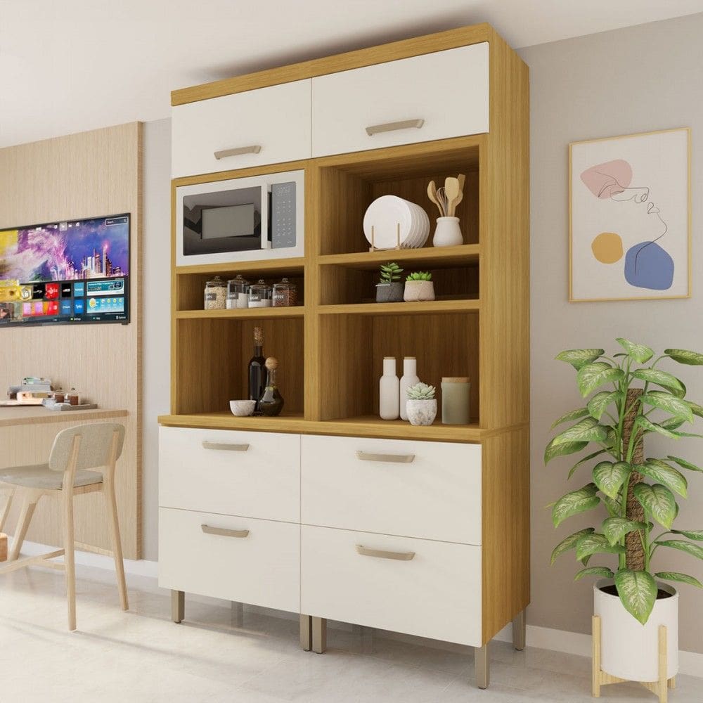 Armário de Cozinha Princesa 4 Portas 2 Gavetas 100% Mdf Freijó/Off White - Nesher