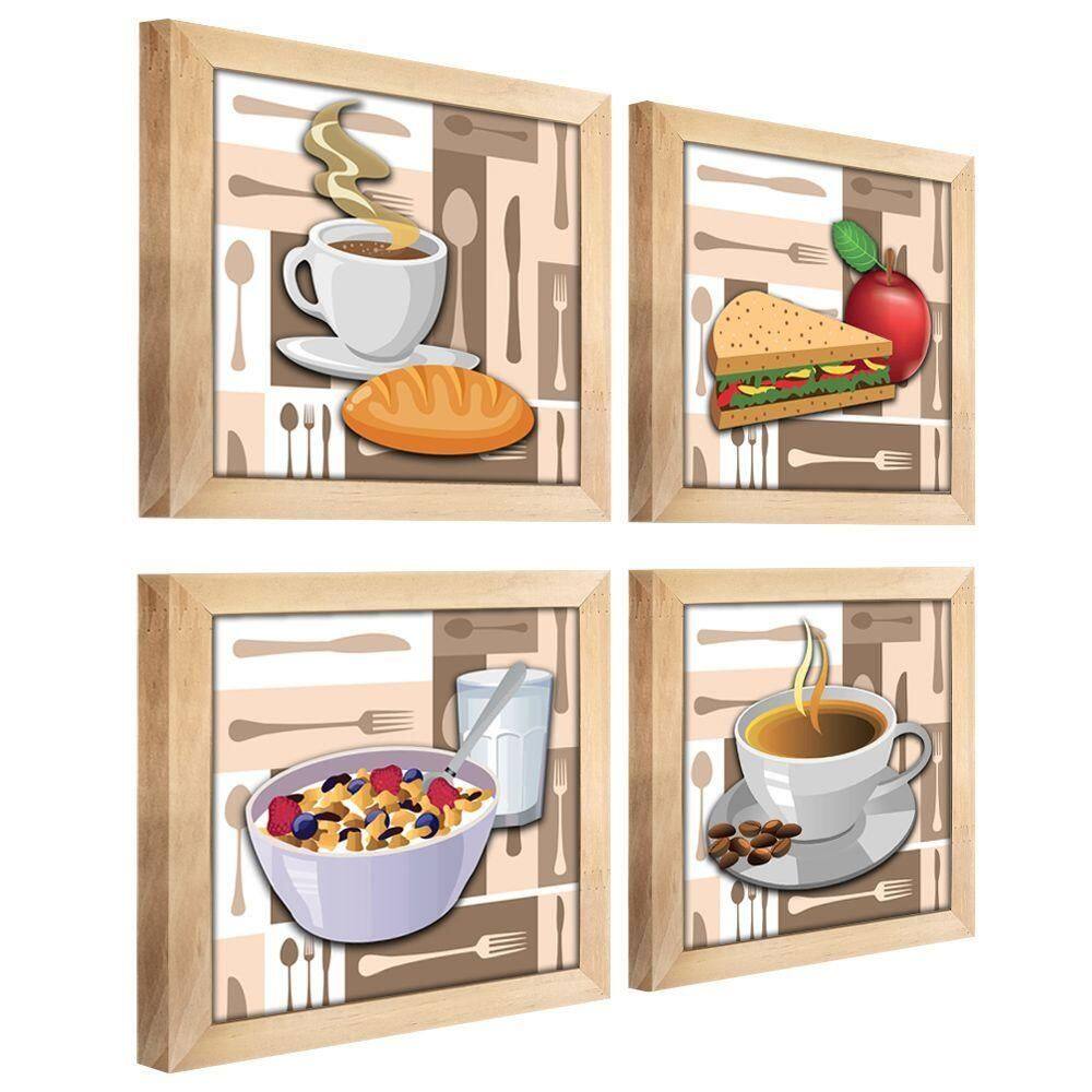 Quadro Decorativo 20X20Cm Kit 4Un Titulos Moldura Mel