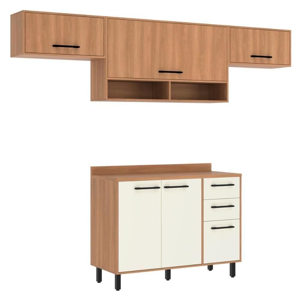 Armário De Cozinha Compacta Modulada 4 Peças Com Balcão Havana Multimóveis CR20327 Rovere/champanhe