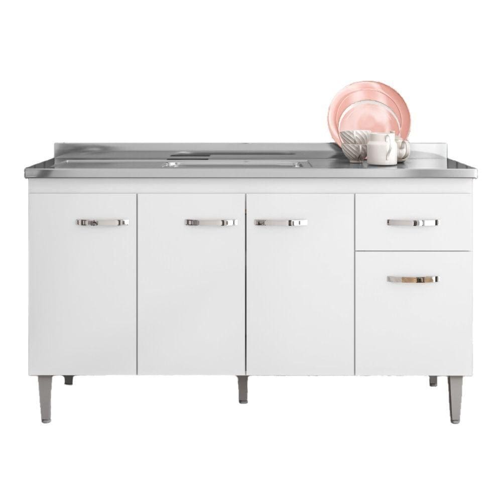 Balcão Para Pia Gabriela 150 Cm 4 Portas Branco Ajl