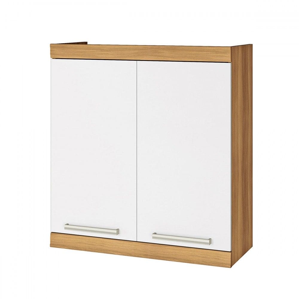 Armário Aéreo Cozinha 80 Cm Burguesa Premium 2 Portas 100% Mdf Amadeirado Freijó/Branco - Nesher