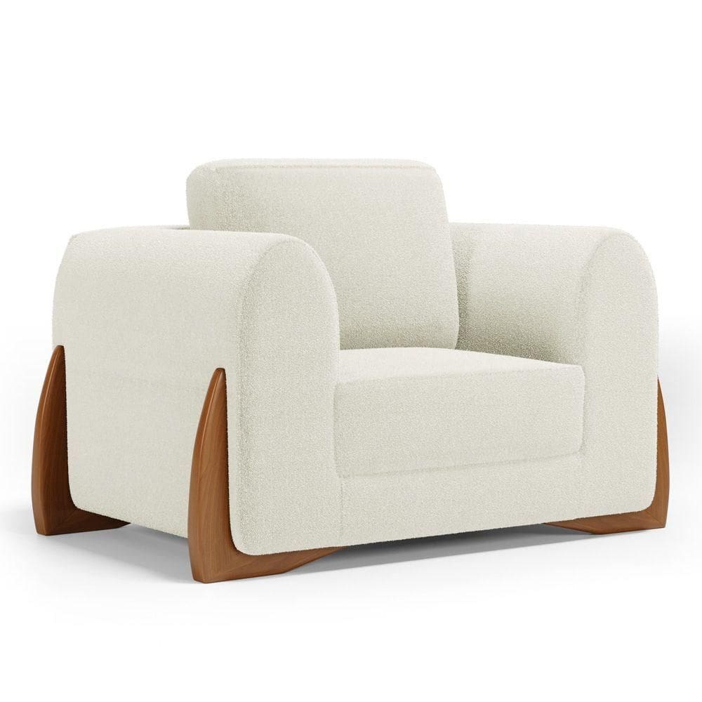 Poltrona Decorativa Living Bloom Com Pés De Madeira Bouclê Off White - Desk Design