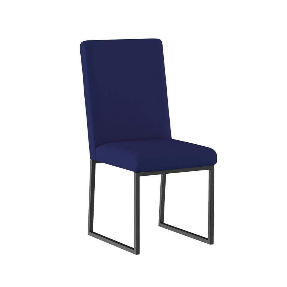 Kit 8 Cadeira Estofadas Base De Ferro Preto Para Mesa Jantar Azul Marinho